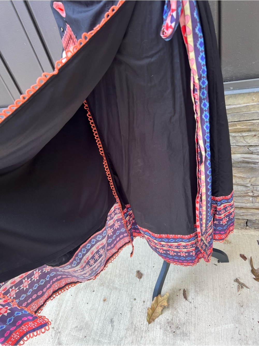 Never Fully Dressed Black Wrap Maxi Dress with Coral and Pink Embroidery - Picture 9 of 10